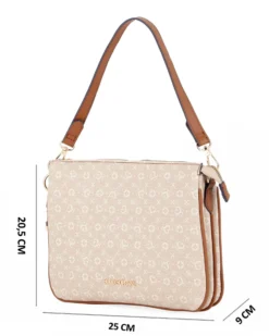 SOLO SOPRANI - Borsa un manico beige loggata con tre scomparti interni e ciondolo fiocco+cuore, tracolla removibile