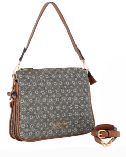 SOLO SOPRANI - Borsa un manico nera loggata con tre scomparti interni e ciondolo fiocco+cuore, tracolla removibile