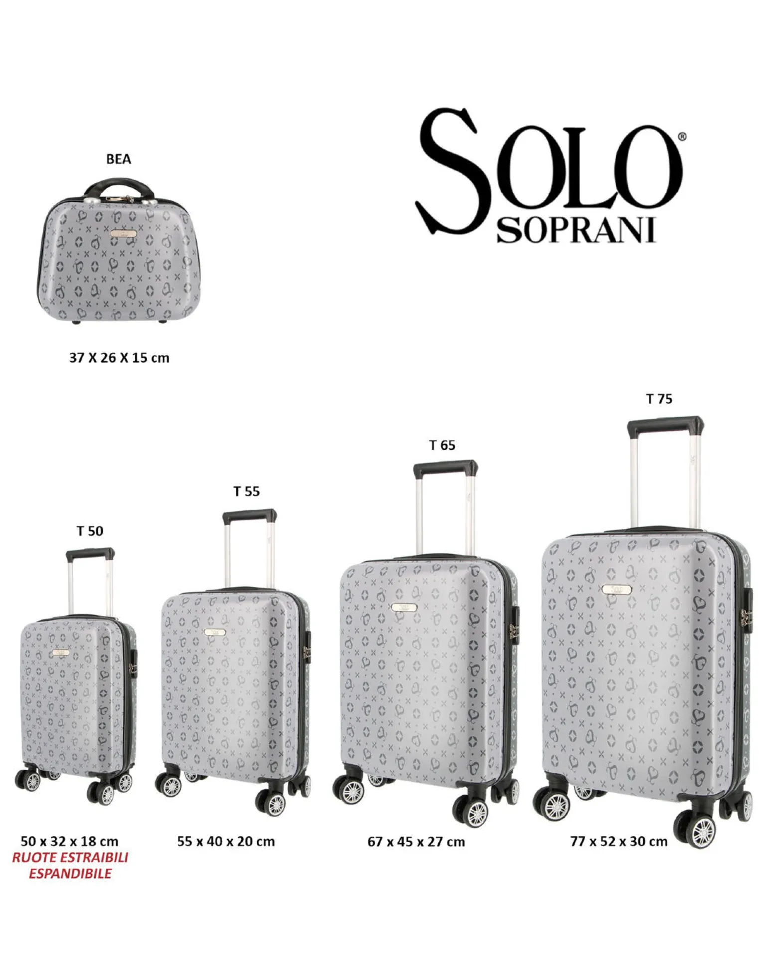 SOLO SOPRANI - TROLLEY GRIGIO LOGGATO IN ABS 4 RUOTE