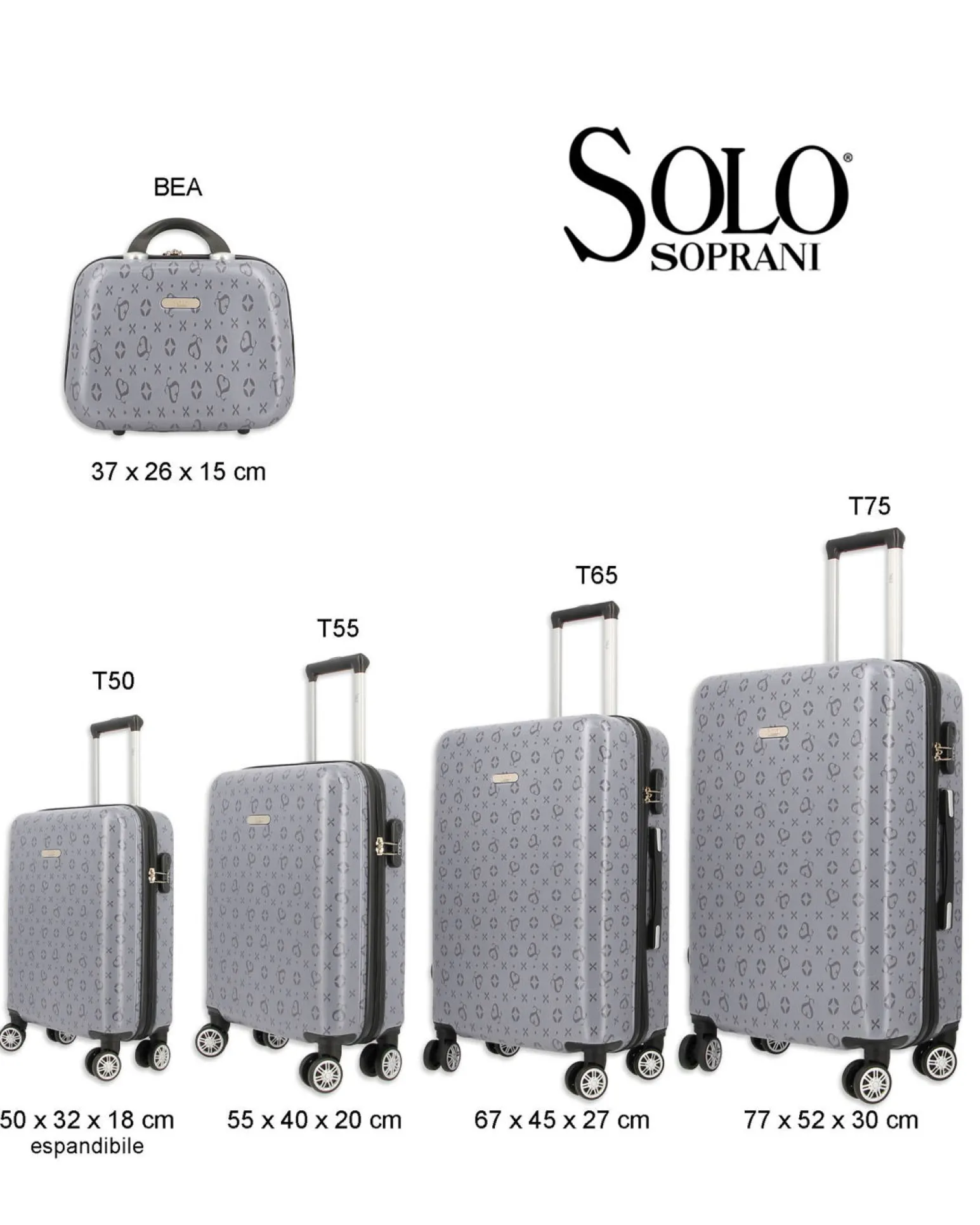 SOLO SOPRANI - TROLLEY GRIGIO LOGGATO IN ABS 4 RUOTE