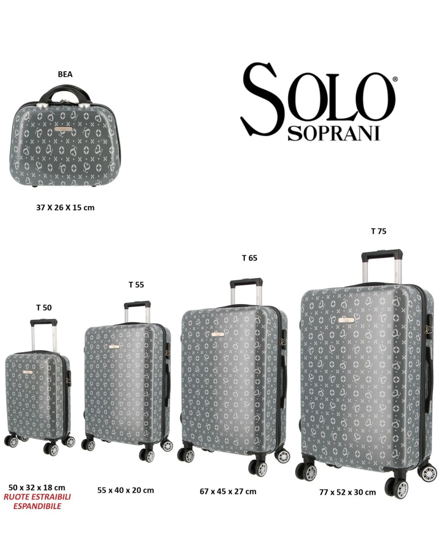 SOLO SOPRANI - TROLLEY GRIGIO SCURO LOGGATO IN ABS 4 RUOTE