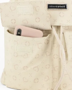 SOLO SOPRANI - Zaino beige con doppia tasca frontale, coulisse e patta