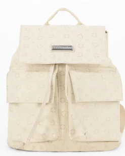 SOLO SOPRANI - Zaino beige con doppia tasca frontale, coulisse e patta