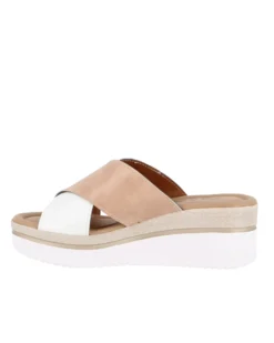 STARLIGHT - Ciabatta platform bianca e beige con fibbia e sottopiede in VERA PELLE, tacco 5,5CM - MADE IN ITALY