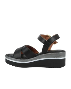 STARLIGHT - Sandalo platform nero con sottopiede in VERA PELLE e cinturini incrociati, tacco 5CM - MADE IN ITALY