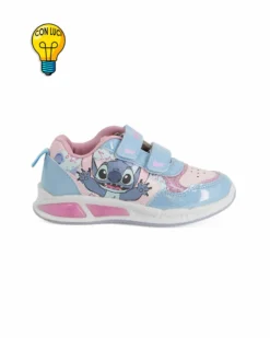 STITCH - Sneakers celeste e rosa da bambina con luci e strappi