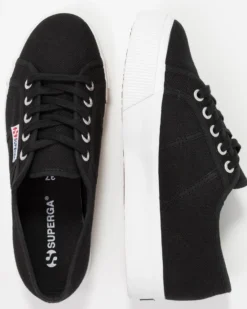 SUPERGA - Sneakers da donna nera e bianca con suola spessa e occhielli argento metallizzato - 2730 MID PLATFORM