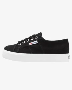 SUPERGA - Sneakers da donna nera e bianca con suola spessa e occhielli argento metallizzato - 2730 MID PLATFORM