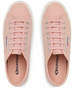 SUPERGA - Sneakers da donna rosa e bianca con suola spessa e occhielli argento metallizzato - 2790 PLATFORM