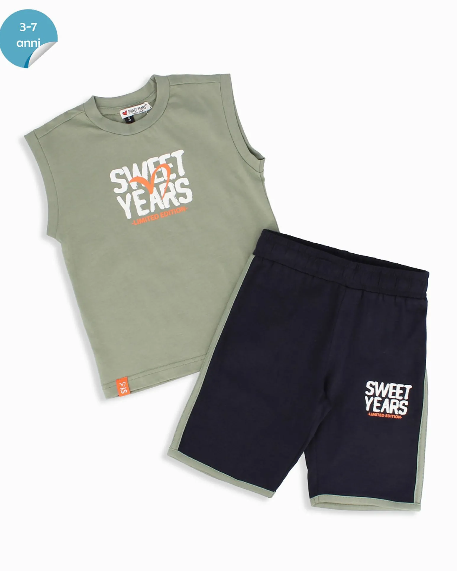 SWEET YEARS - Completo smanicato verde salvia bambini 3-7 anni in cotone