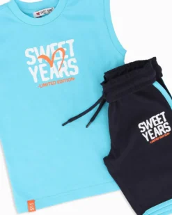 SWEET YEARS - Completo smanicato acquamarina bambini 3-7 anni in cotone