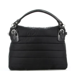 TATOO - Borsa due manici nera piumino con fibbie frontali e tracolla removibile, MADE IN ITALY