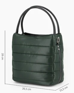 TATOO - Borsa verde due manici con fasce orizzontali imbottite e tracolla removibile, MADE IN ITALY
