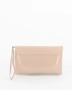 TATOO - Pochette cipria in vernice con patta, laccetto e tracolla removibile, MADE IN ITALY