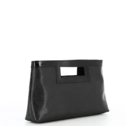 TATOO - Pochette nera in saffiano e vernice con tracolla removibile, MADE IN ITALY