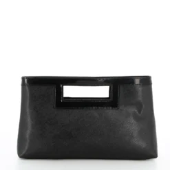TATOO - Pochette nera in saffiano e vernice con tracolla removibile, MADE IN ITALY