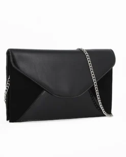 TATOO - Pochette nera multimateriale con patta, MADE IN ITALY