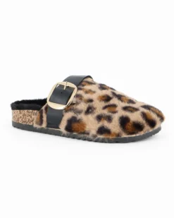 TATOO - Sabot leopardato con pelliccia e cinturino con fibbia