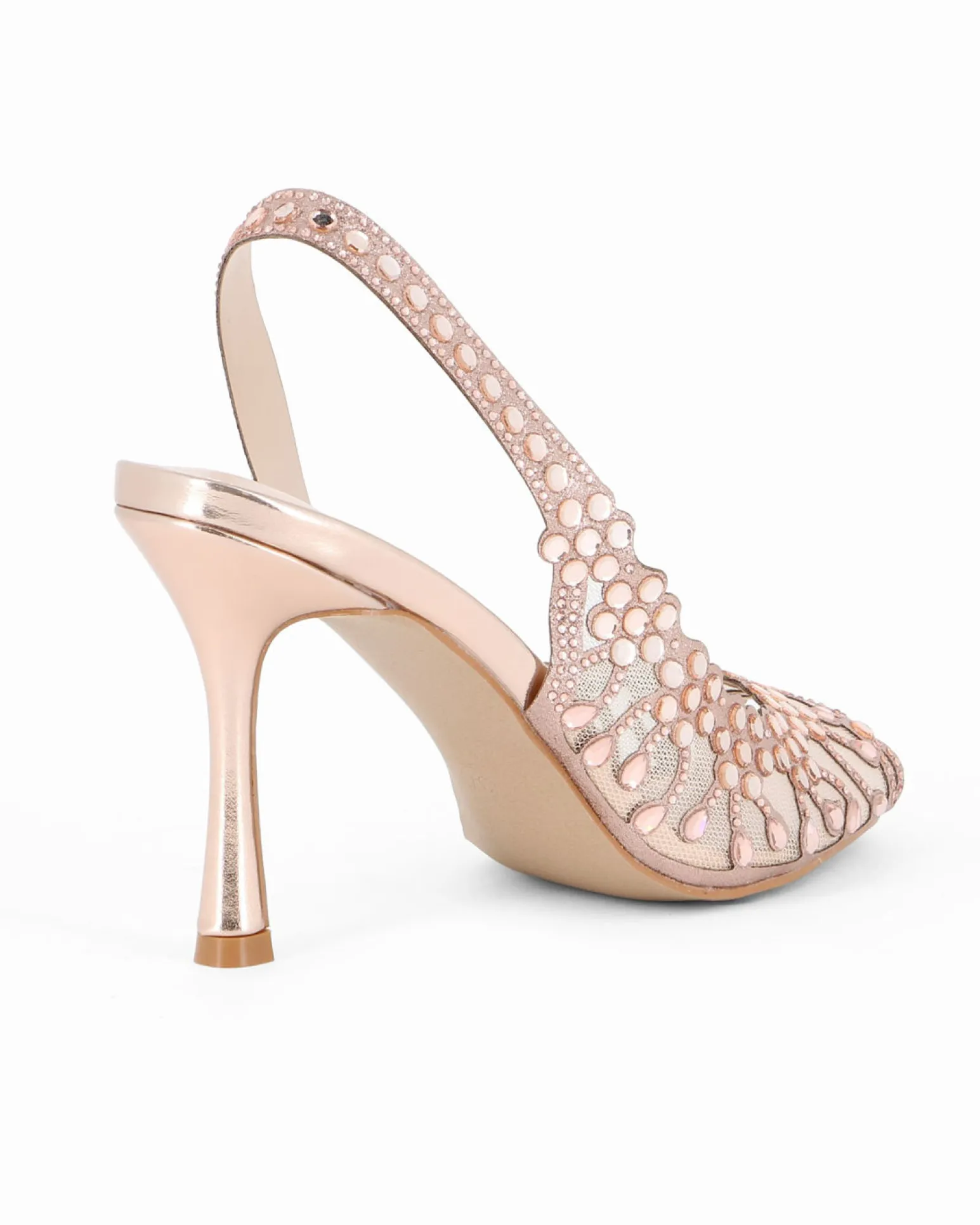TATOO - Sandalo slingback champagne con strass e scollo laterale, tacco 9,5CM