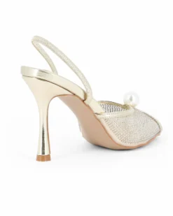 TATOO - Sandalo slingback oro con strass e perla, tacco 9,5CM