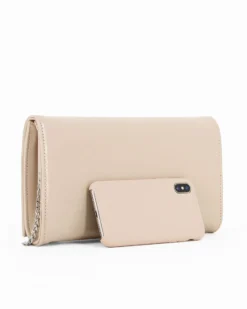 TATOO - Tracolla beige in vernice con patta e due scomparti interni, MADE IN ITALY