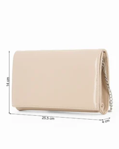 TATOO - Tracolla beige in vernice con patta e due scomparti interni, MADE IN ITALY