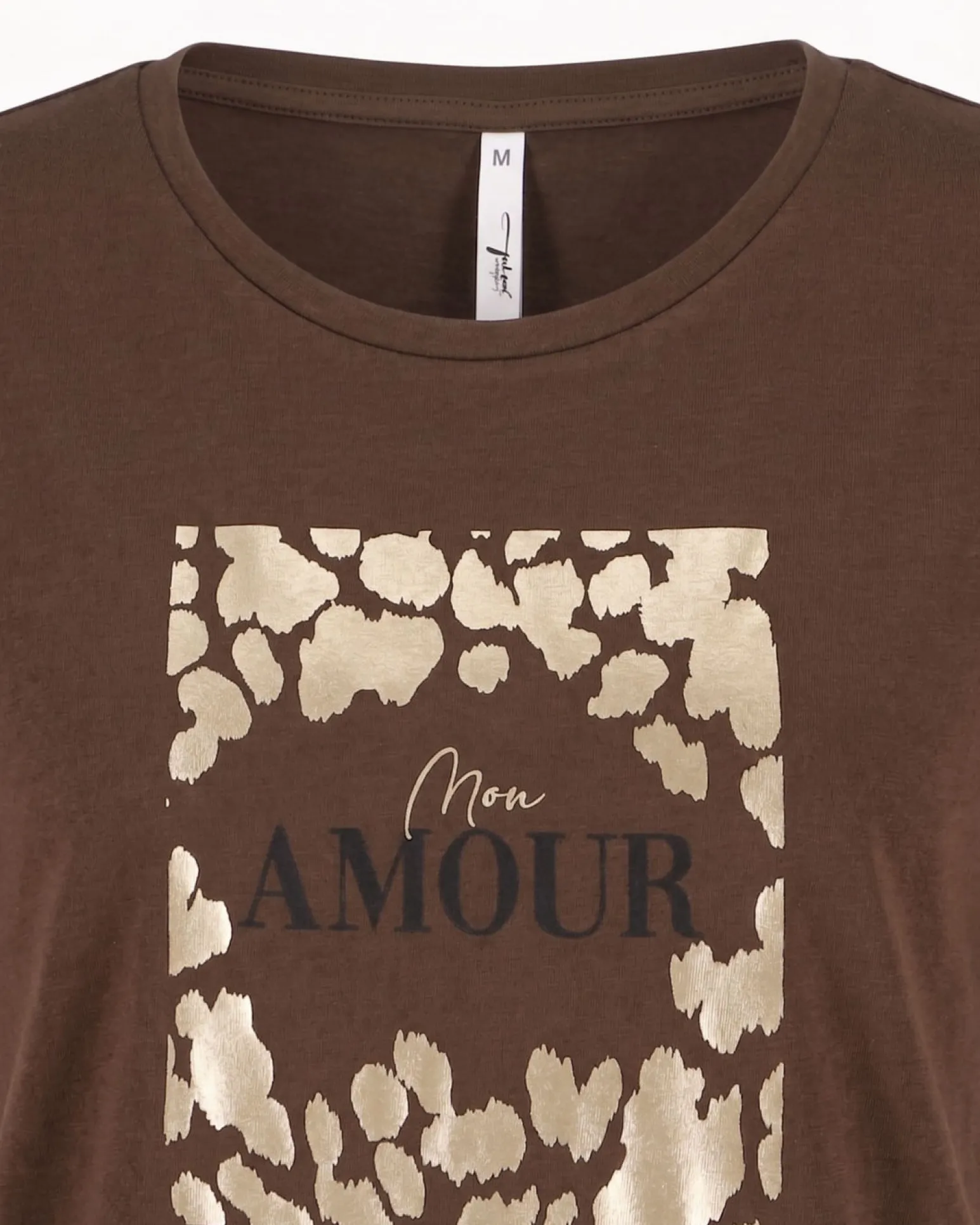 TATOO - Tshirt manica corta con stampa e scritta marrone in cotone