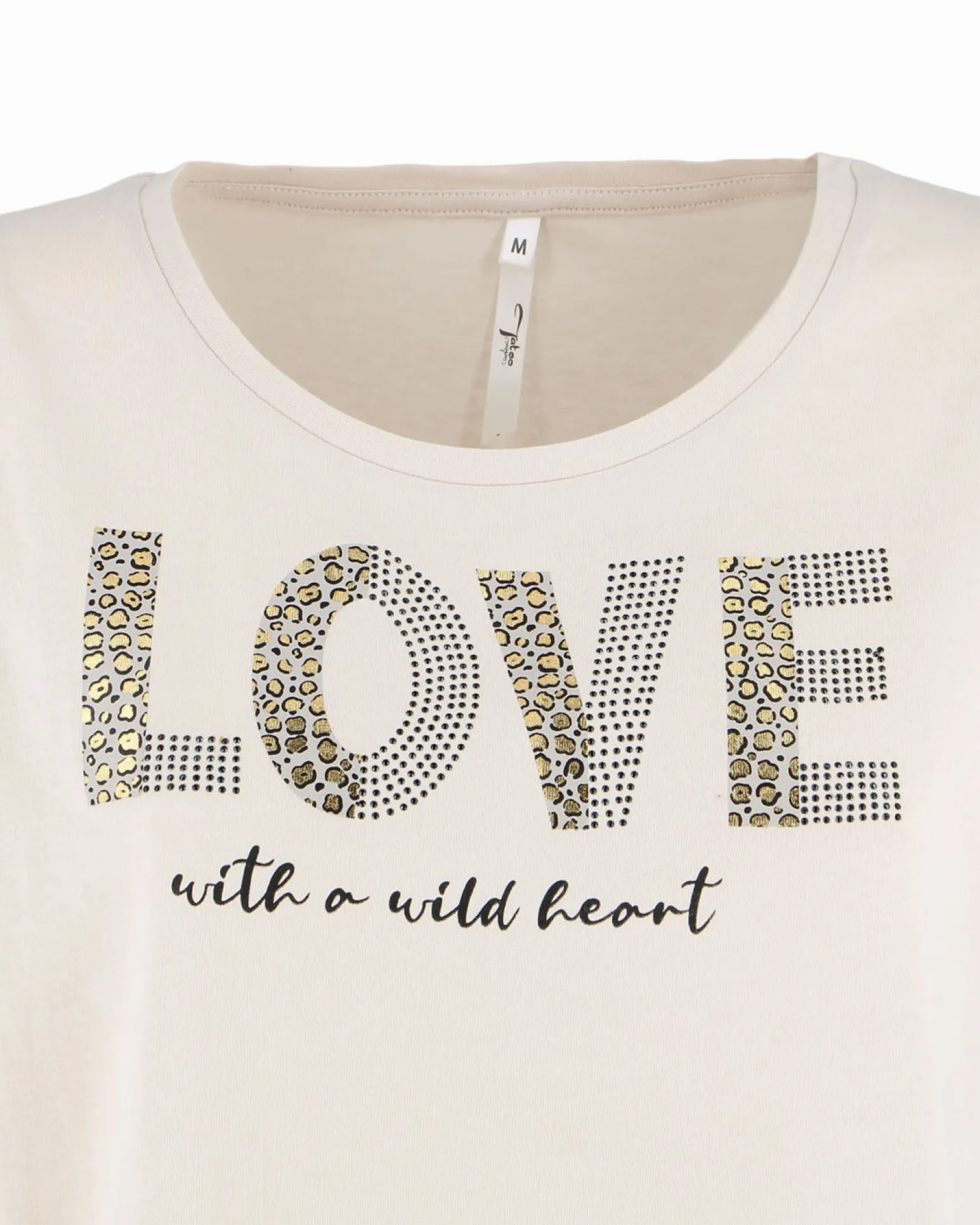 TATOO - Tshirt manica corta con cuore e scritta marrone in cotone