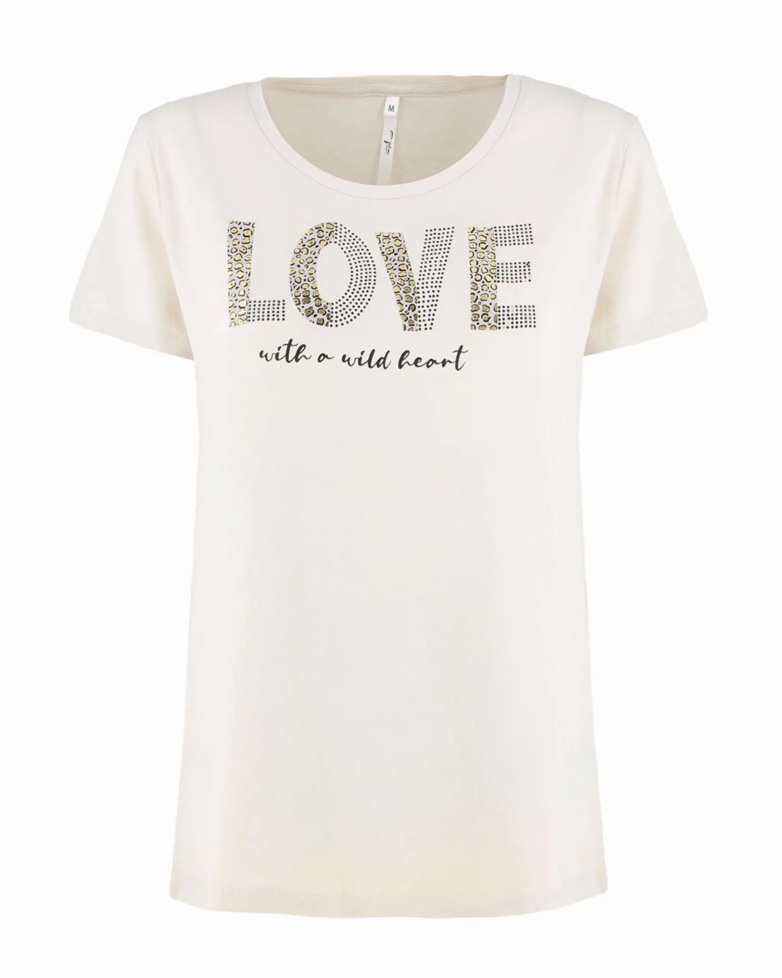 TATOO - Tshirt manica corta con cuore e scritta marrone in cotone