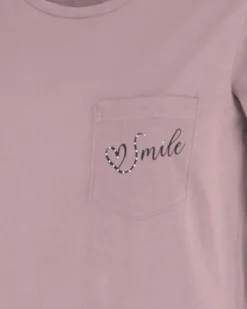 TATOO - Tshirt manica corta con taschino mauve in cotone