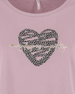 TATOO - Tshirt manica corta con cuore e scritta malva in cotone