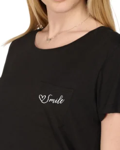 TATOO - Tshirt manica corta con taschino nero in cotone