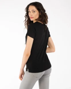 TATOO - Tshirt nera da donna scollo a V