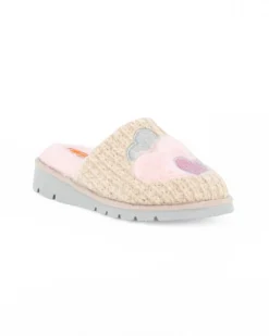TIGLIO - Pantofola beige con cuori e pelliccia interna, MADE IN ITALY