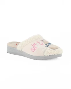 TIGLIO - Pantofola beige da donna con orso polare, MADE IN ITALY