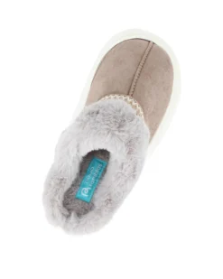 TIGLIO RAMBLAS - Pantofola beige scamosciata da donna con pelliccia
