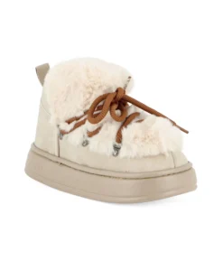 TIGLIO RAMBLAS - Sivaletto beige con pelliccia e lacci