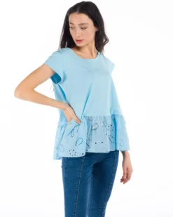 TSHIRT SMANICATA PIZZO IN FONDO