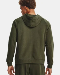 UNDER ARMOR - Felpa da uomo verde scuro con cappuccio e logo bianco