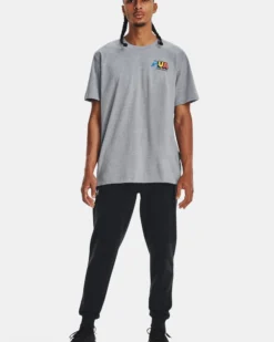 UNDER ARMOR - Pantalone da uomo felpato nero con elastico alle caviglie