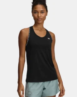 UNDER ARMOUR - CANOTTA TECH KNOCKOUT TANK NERA CON DETTAGLI BIANCHI  DA DONNA, 1389851_0001