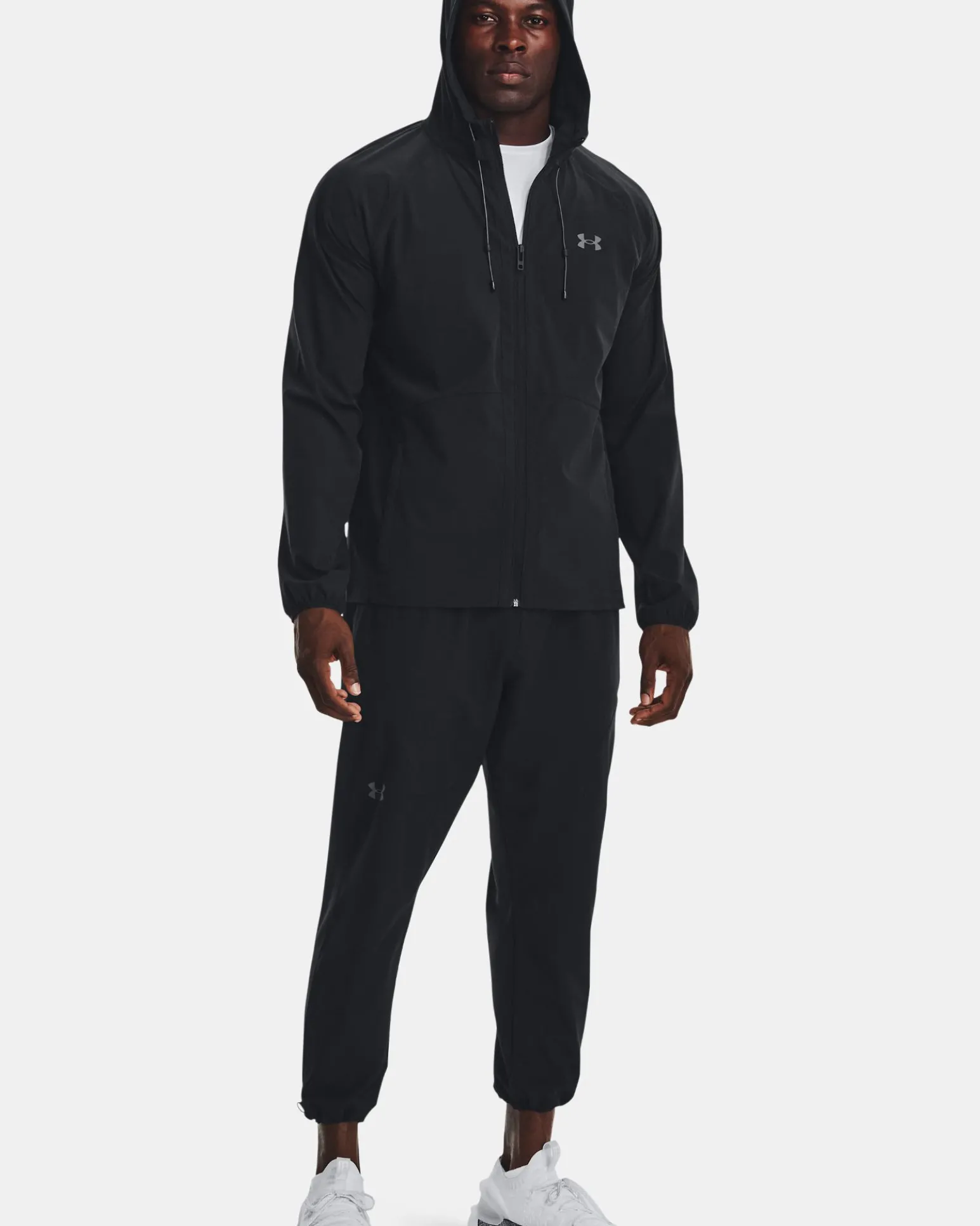 UNDER ARMOUR - Giacca da uomo nera idroprepellente antivento con zip frontale e cappuccio