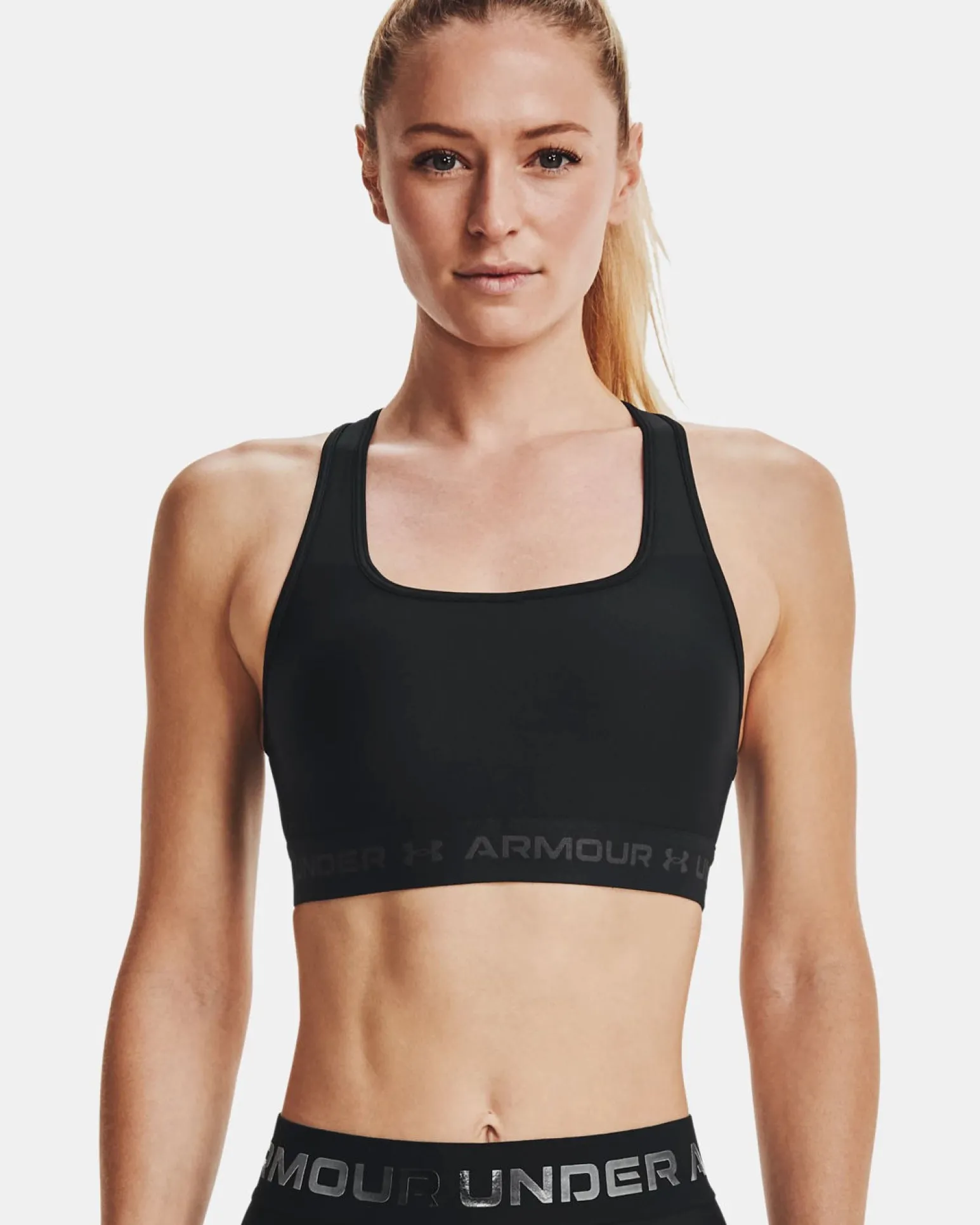 UNDER ARMOUR - REGGISENO SPORTIVO CROSSBACK MID BRA NERO CON DETTAGLI GRIGI DA DONNA, 1361034_0001