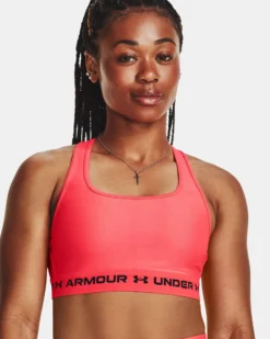 UNDER ARMOUR - REGGISENO SPORTIVO CROSSBACK MID BRA ARANCIONE FLUO  CON DETTAGLI NERI  DA DONNA, 1361034_0629