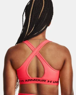 UNDER ARMOUR - REGGISENO SPORTIVO CROSSBACK MID BRA ARANCIONE FLUO  CON DETTAGLI NERI  DA DONNA, 1361034_0629