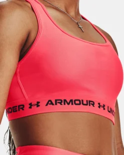 UNDER ARMOUR - REGGISENO SPORTIVO CROSSBACK MID BRA ARANCIONE FLUO  CON DETTAGLI NERI  DA DONNA, 1361034_0629