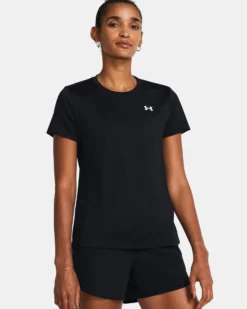 UNDER ARMOUR -T-SHIRT MEZZA MANICA TECH SSC - SOLID NERA  DA DONNA, 1384231_0001