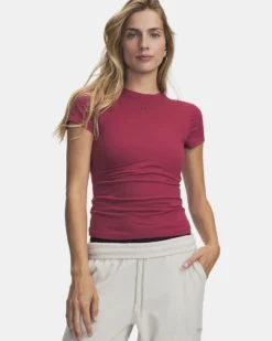 UNDER ARMOUR -T- SHIRT MEZZA MANICA MOTION FITTED SS ROSSO BORDEAUX DA DONNA,   6013774_0622