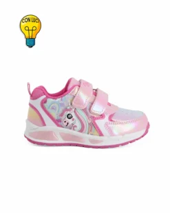 UNICORNO - Sneakers rosa da bambina con luci e strappi