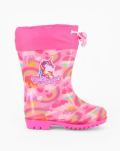 UNICORNO - Stivaletto da pioggia fuxia da bimba con coulisse